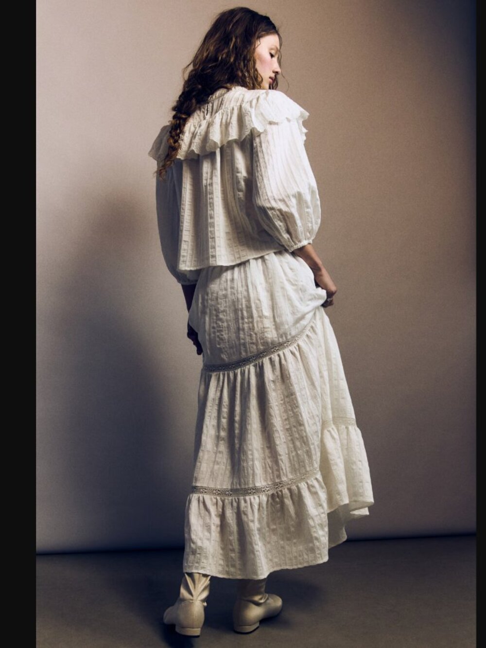 H&M Wuthering Heights Lace Inset Maxi Co-Ord Skirt And Blouse Set White NWT - Picture 4 of 11
